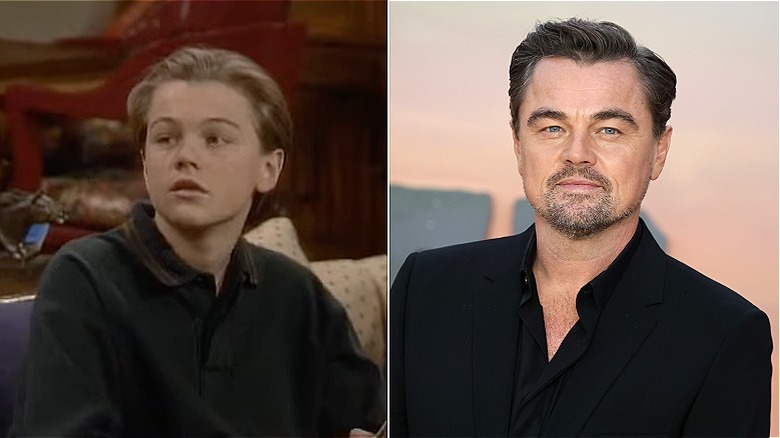 Split photo of Leonardo DiCaprio as Luke Brower on "Growing Pains" versus at the "One Battle After Another" premiere