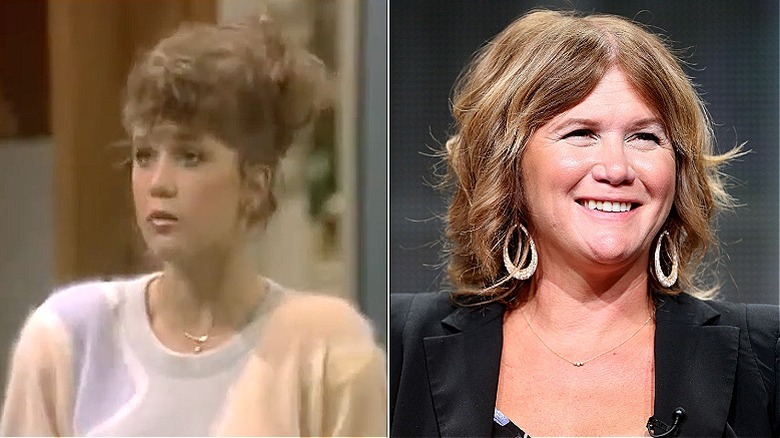 Split photo of Tracey Gold as Carol Seaver on "Growing Pains" and speaking at a "Heartbreakers" panel