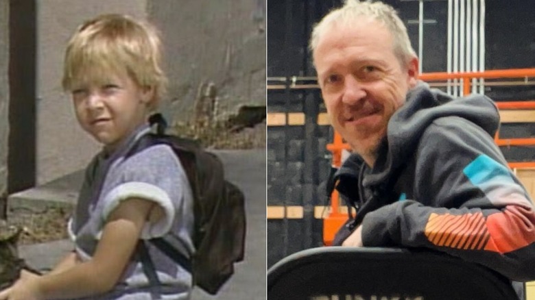 Casey Ellison acting on Punky Brewster as a small child and smiling on another set as an older adult.