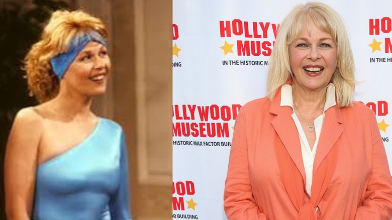 Split image of Ilene Graff smiling in workout gear on Mr. Belvedere and smiling at an event in later years.