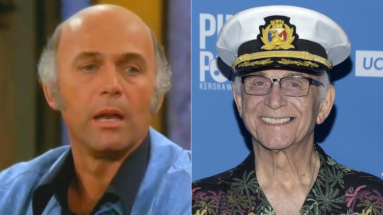 Split photo of Gavin MacLeod as Murray in "The Mary Tyler Moore Show" and smiling at a fundraiser in 2019