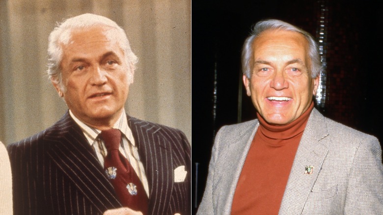 Split photo of Ted Knight in the 1970s and smiling in 1980s