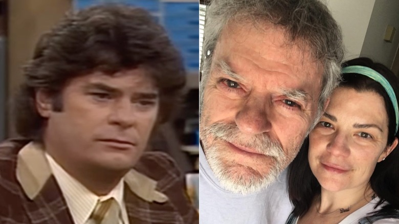 Split image of Frank Bonner in WKRP, and in the 2020s posing with his daughter