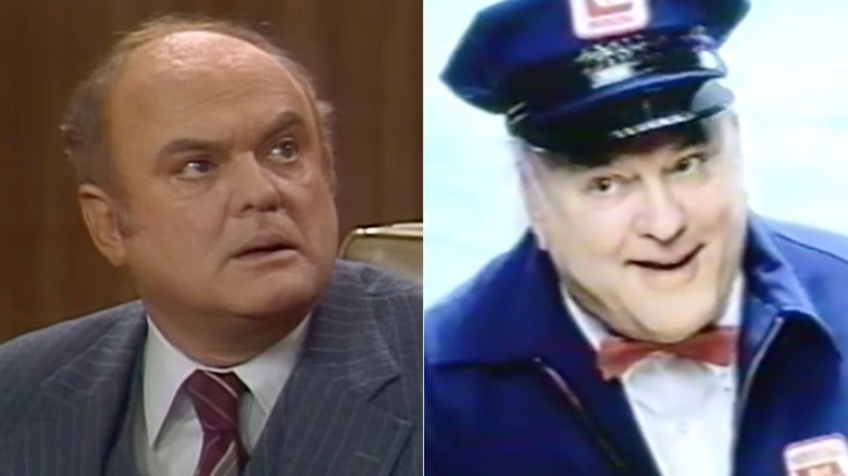 Split image of Gordon Jump in a scene from WKRP, and as the Maytag repairman