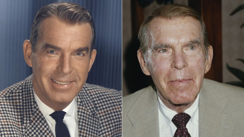 Fred MacMurray posing for a portrait in 1962 for "My Three Sons" & a photo from 1987