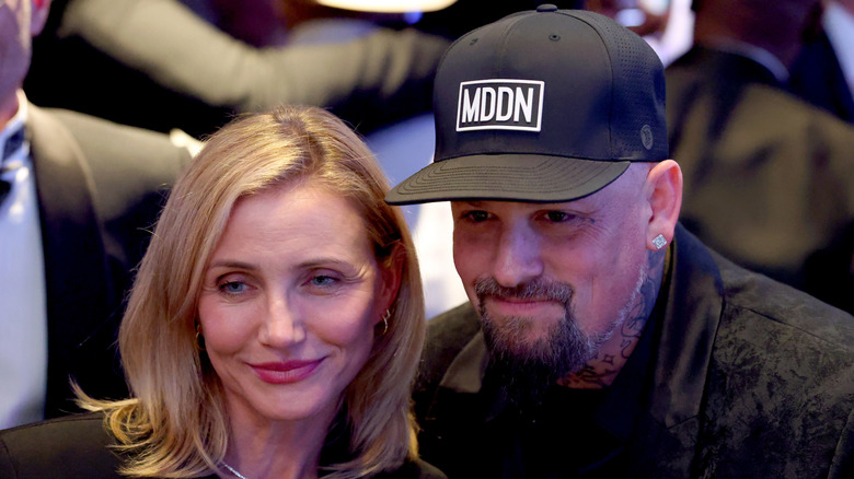 Cameron Diaz and Benji Madden smiling
