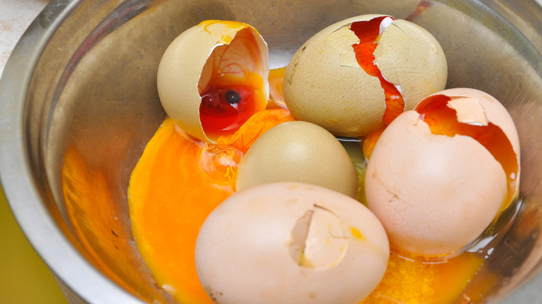 Rotten eggs in a bowl