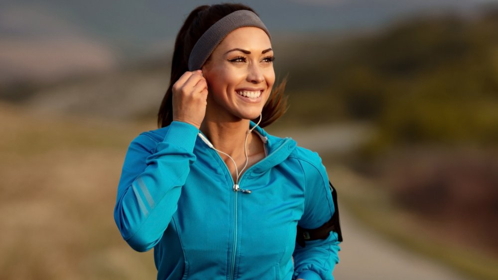 A woman jogging outside