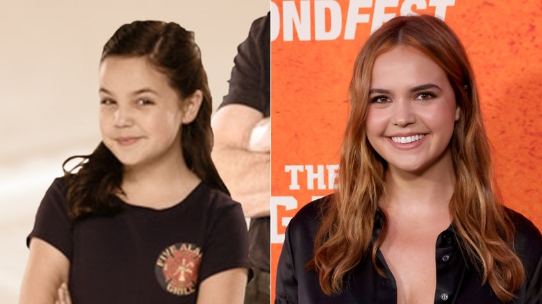 Split image of Bailee Madison in the poster for "A Taste of Romance" and at an event in 2025