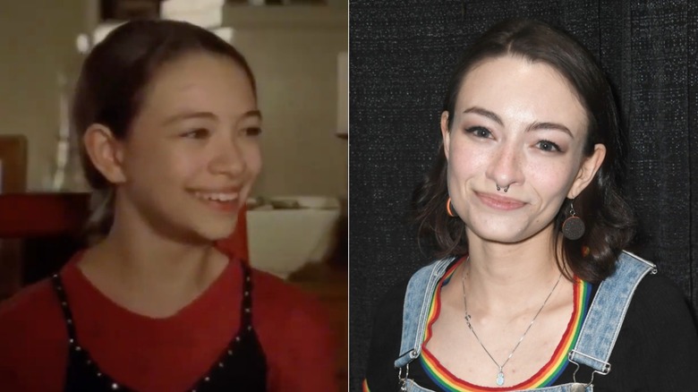 Split image of Jodelle Ferland in "Pictures of Hollis Woods" and at event in 2022