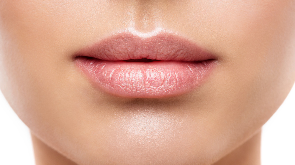 Close-up of full pink lips