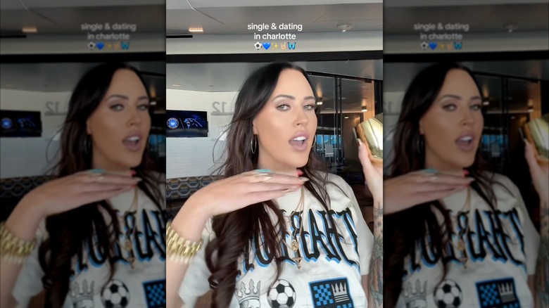 A screenshot of a TikTok of Chelsea Blackwell holding a glass