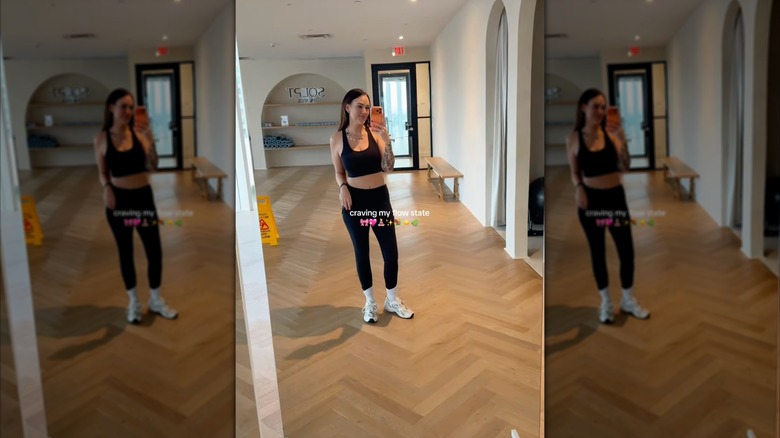 A screenshot of a TikTok of Chelsea Blackwell in workout clothes