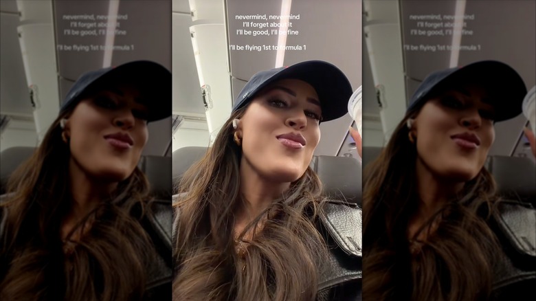 A screenshot of a TikTok of Chelsea Blackwell on a plane