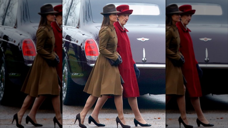 Lady Susan Hussey and Pippa Middleton heading to church in Sandringham in 2017