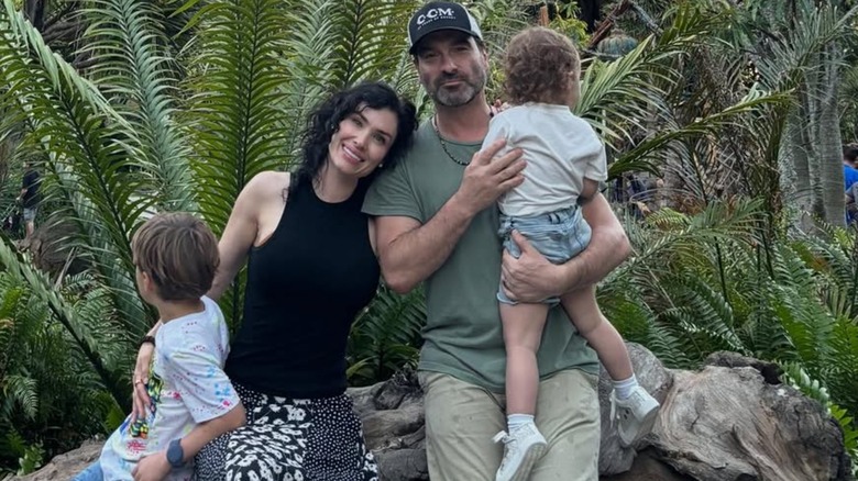 Johnny Galecki poses for a photo with his wife and two kids