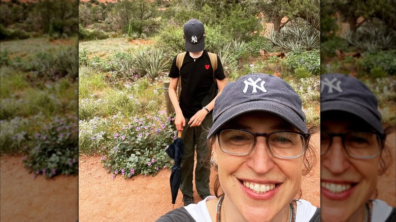 Mayim Bialik and her son Miles on a hike