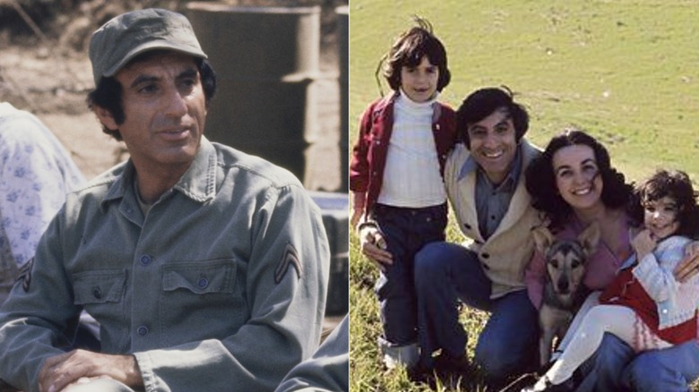 Split of Jamie Farr on Mash and with his family