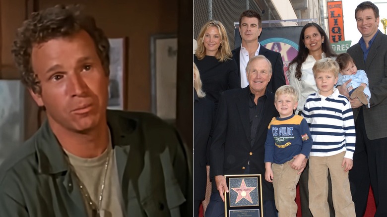 Split image of Wayne Rogers on Mash and with his family