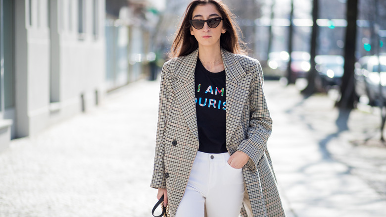 Woman wearing white denim