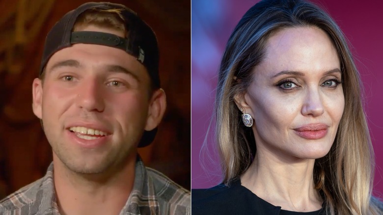 Closeup split image of Harry James Thornton and Angelina Jolie