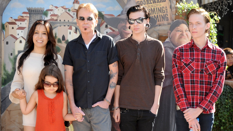 Billy Bob Thornton posing at event with three of his kids and his wife