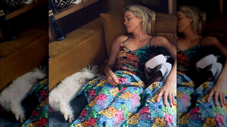 Charlize Theron in bed with her daughter and dog during the pandemic