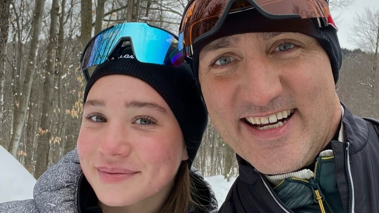 Justin Trudeau and his only daughter, Ella, smile in a skiing selfie outside