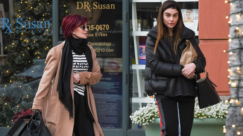 Sharon Osbourne and Aimée Osbourne walk down the street