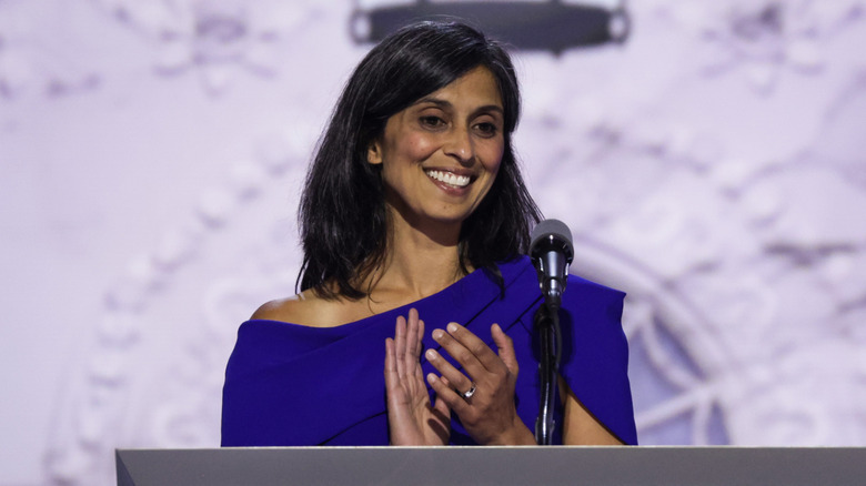 Usha Chilukuri Vance, wife of J.D. Vance speaks on stage on the third day of the Republican National Convention at the Fiserv Forum on July 17, 2024