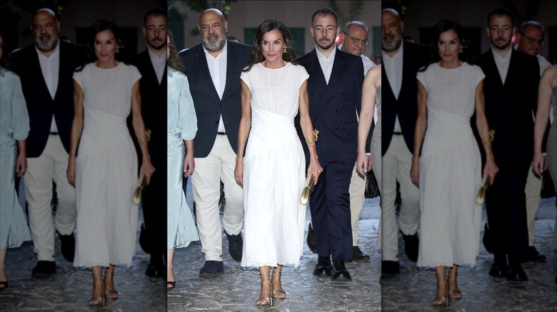 Queen Letizia in white cap sleeve dress