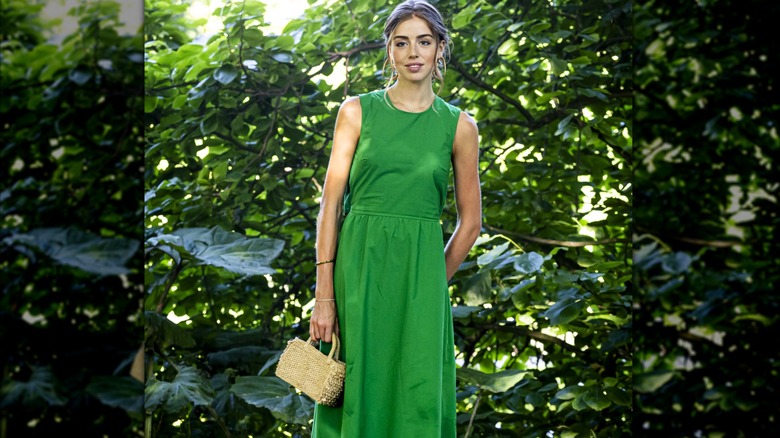 Princess Alexia in green sleeveless long dress