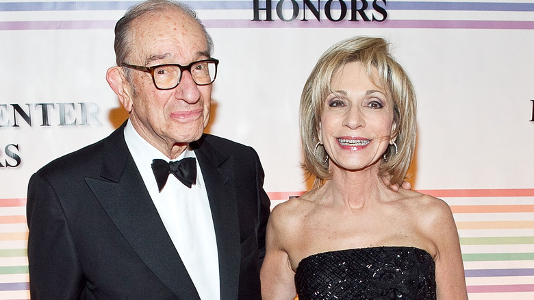 Alan Greenspan and Andrea Mitchell posing together 