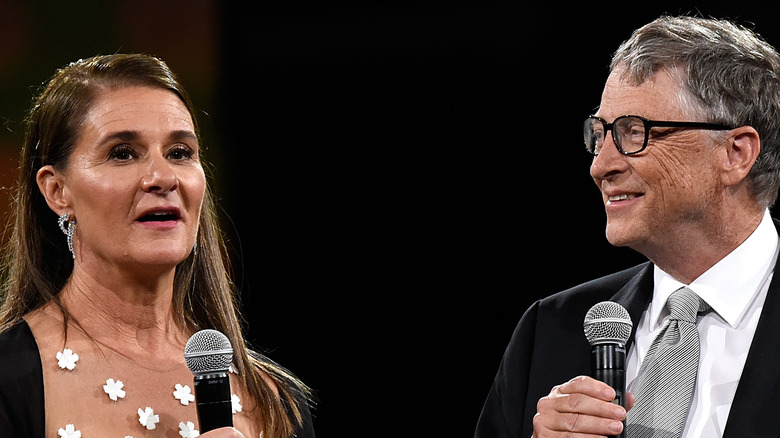 Melinda and Bill Gates speaking