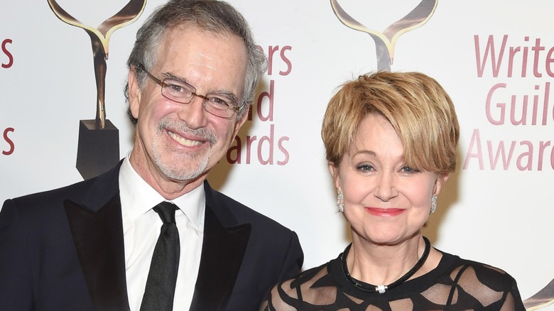Garry Trudeau and Jane Pauley smiling at the Writers Guild Awards