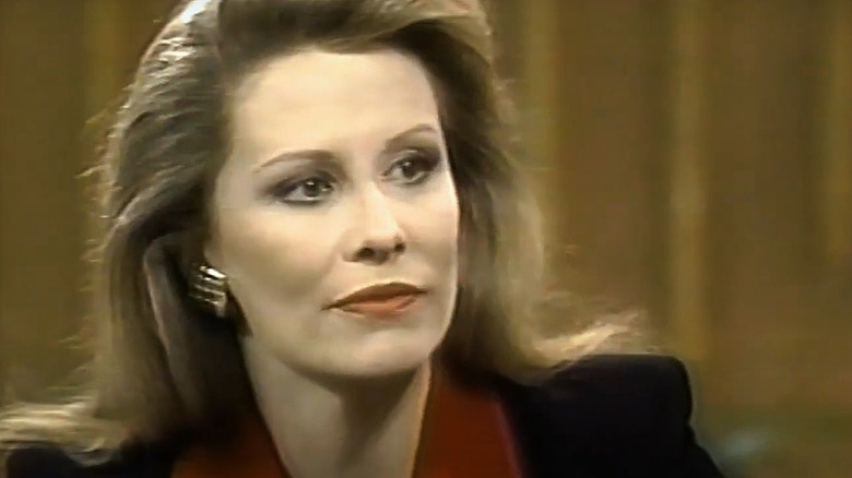 Close-up of Faith Daniels hosting her show "A Closer Look" in 1992