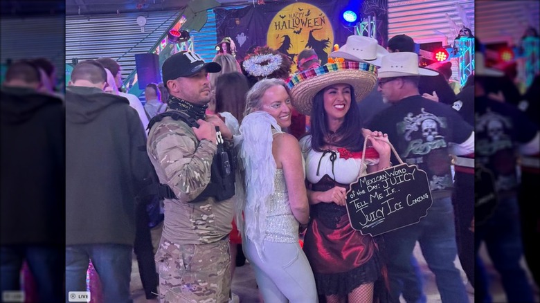 Kyle Pearcy dressed as an ICE agent, posing with a woman in white, and Lauren Boebert dressed as a Mexican woman.