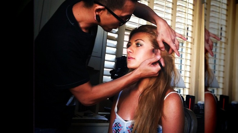 Perry Mattfeld getting her makeup done professionally