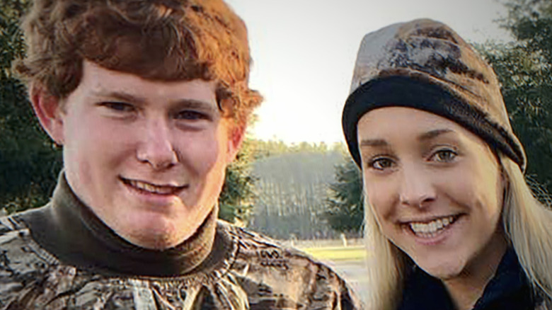 Paul Murdaugh and his ex-girlfriend, Morgan Doughty, smile in a selfie wearing hunting gear outside