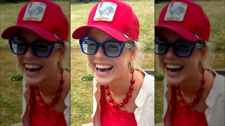 Lady Margarita Armstrong-Jones laughing in red hat
