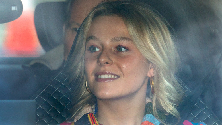Lady Margarita Armstrong-Jones smiling in front seat of car