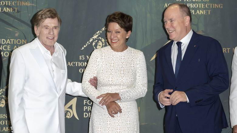 Robert Redford and Sibylle Szaggars talking to the Prince of Monaco
