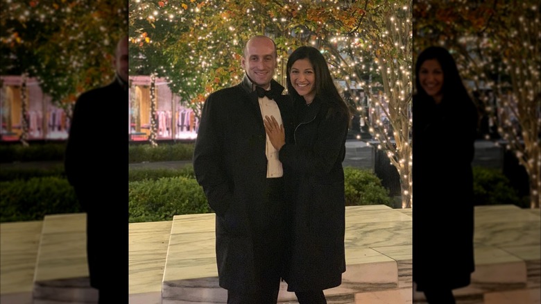 Stephen and Katie Miller posing after getting engaged