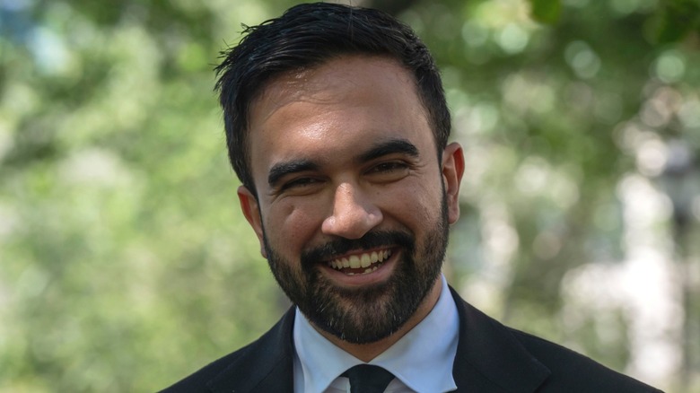 Zohran Mamdani speaks at a press briefing at Union Square Park in New York City, NY (2025)