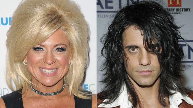 A split image of Theresa Caputo and Criss Angel, his hair long