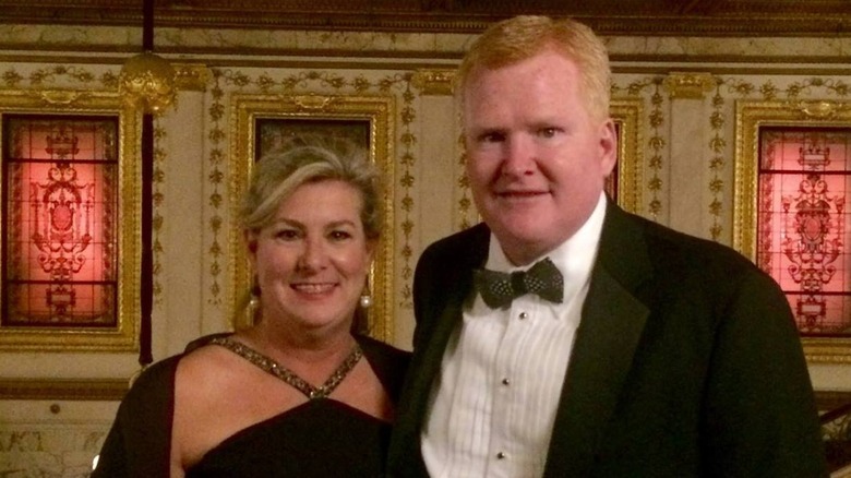 Maggie Murdaugh in black dress with hair up and Alex Murdaugh in black tux