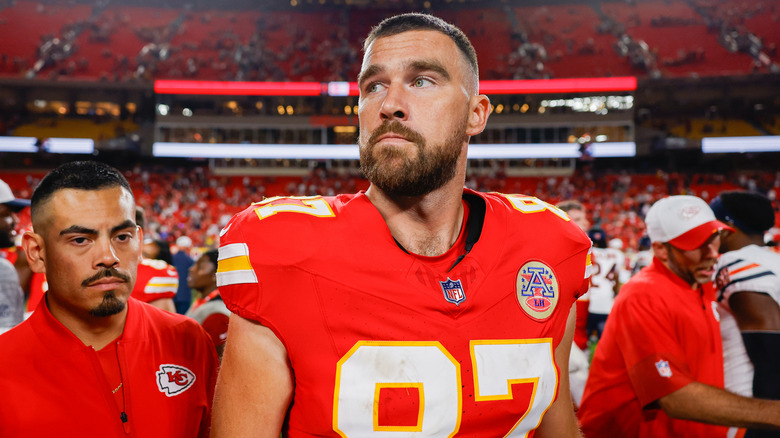 Travis Kelce looking glum after a Kansas City Chiefs game