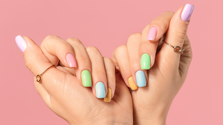 A woman's manicured hands