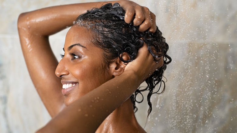 Woman taking a shower