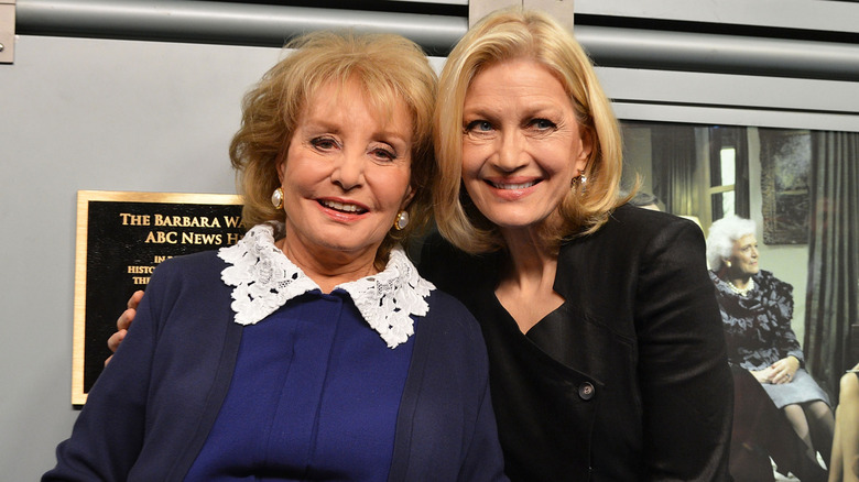 Diane Sawyer and Barbara Walters posing for photos